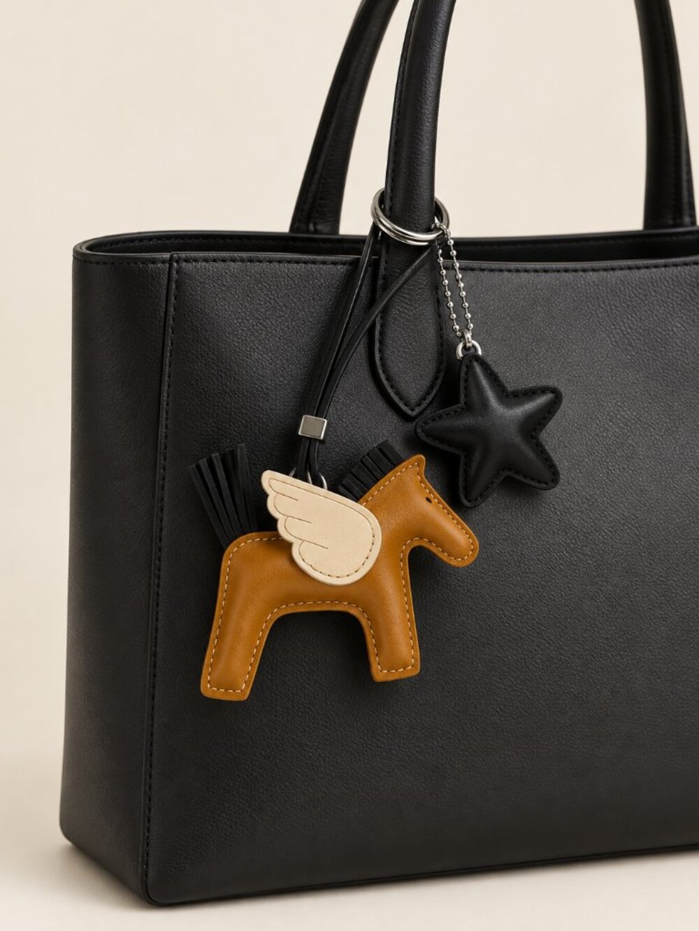 Winged Horse Star Bag Charm Keychain Brown Black 0889